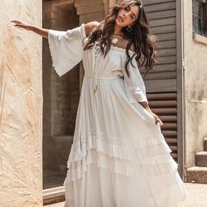 🦄 NWT SOLD OUT DEADSTOCK Coven & Co JULIET GOWN DRESS Off-Shoulder Boho Maxi